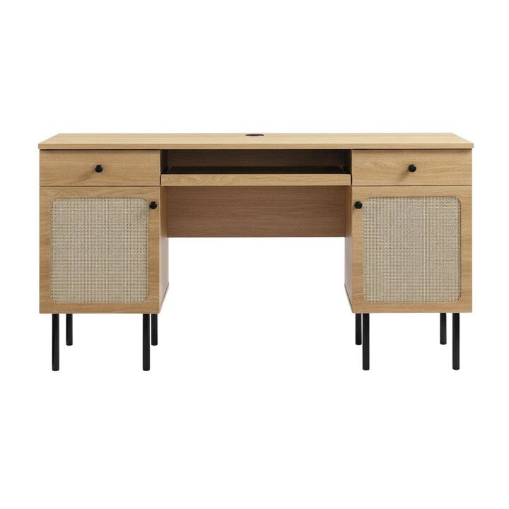 Modern Office Desk In Neutral Finish With Spacious Work Surface