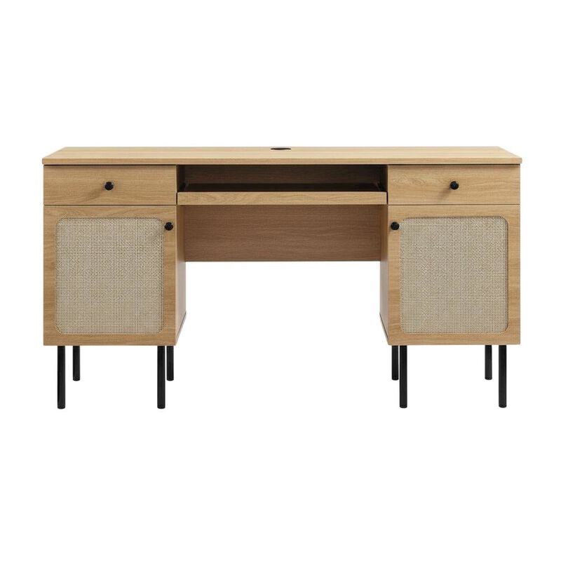 Modern Office Desk In Neutral Finish With Spacious Work Surface image number 1