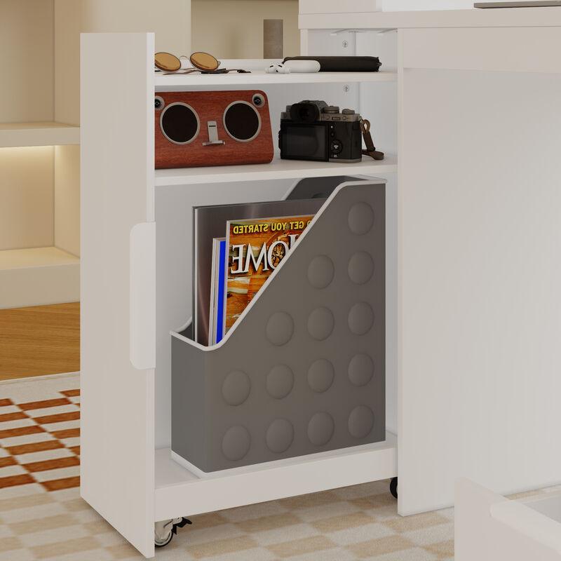 FUFU&GAGA White Study Desk & Storage Cabinet with Sliding Door, Open Shelves & Pegboard, E1 Particle Board, Metal Handles (47.3 in. W x 23.7 in. D x 61.4 in. H)