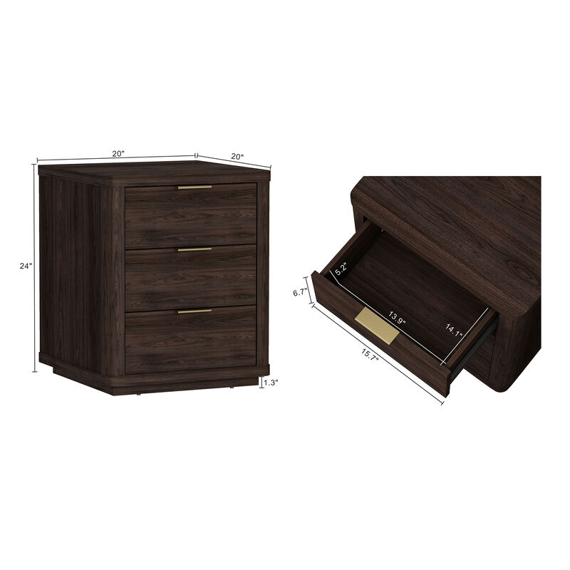 Evelyn Narrow 3-Drawer Nightstand in Brown