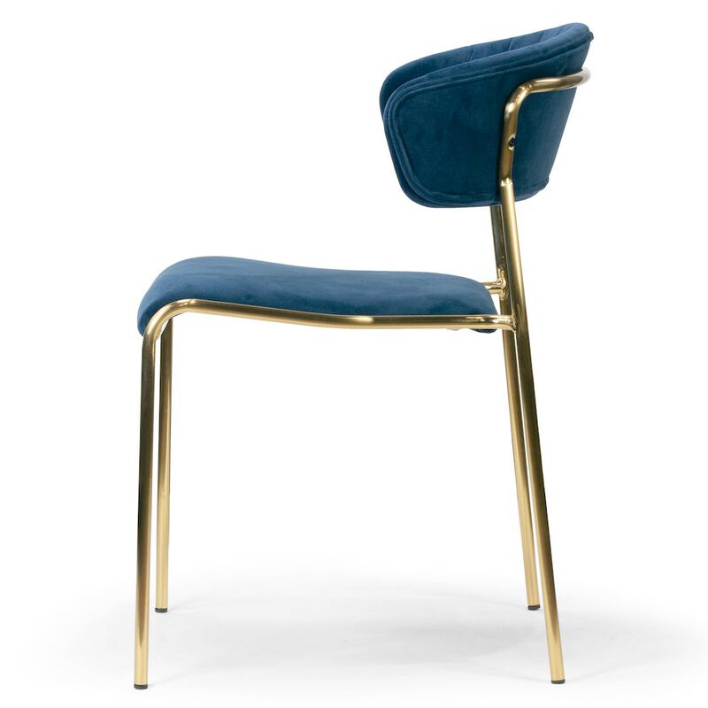 Glamour Home Set of 2 Blue Velvet Dining Chair Golden Metal Legs