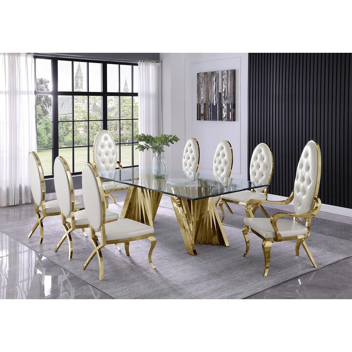 Best Quality Furniture Classic 94 Gold Glass Dining Table with Spiral Base