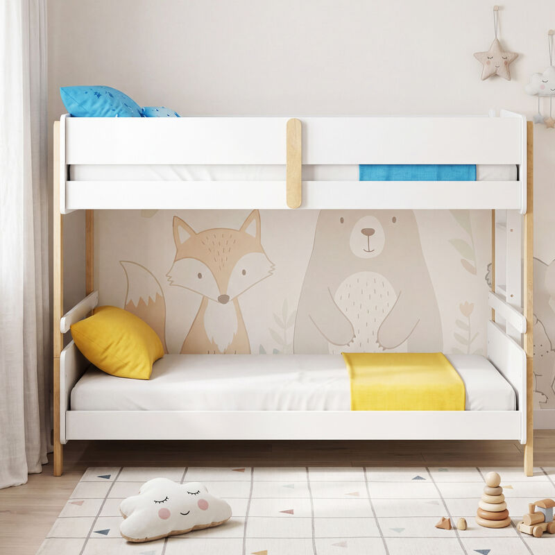 Twin Over Twin Bunk Bed with Ladder Converts to 2 Twin Beds Wood Frame image number 1