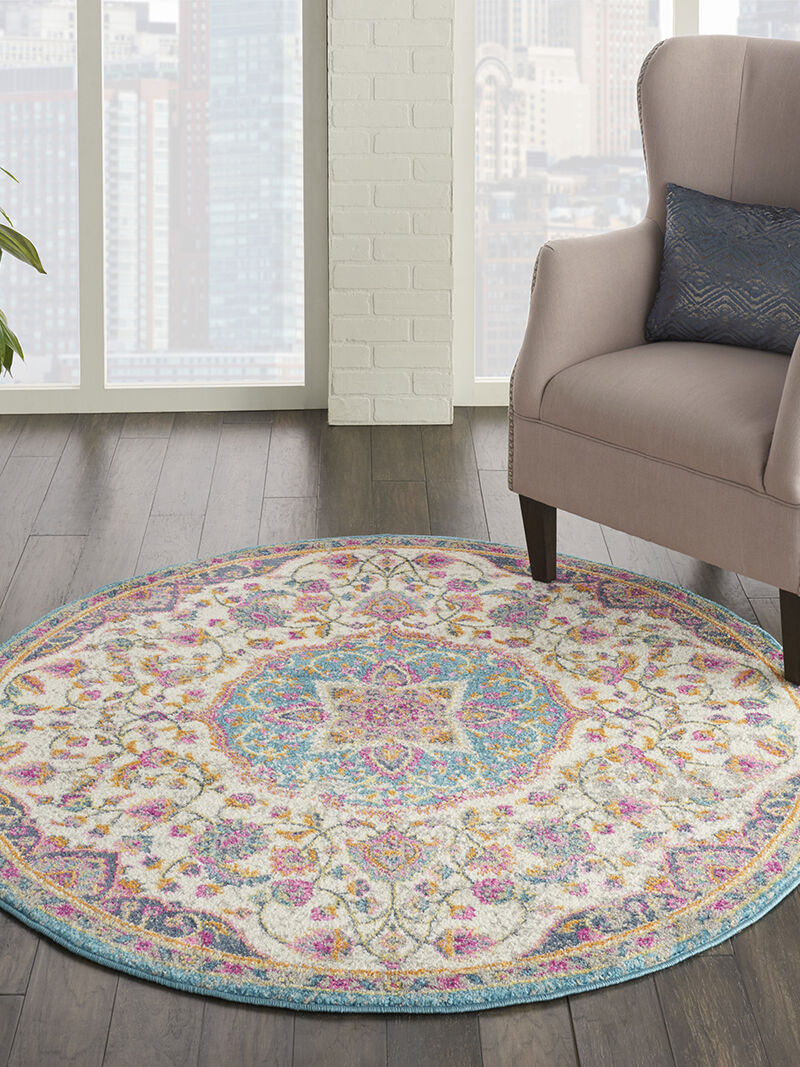 Passion PSN22 Ivory/Multicolor 4' x Round Rug image number 6