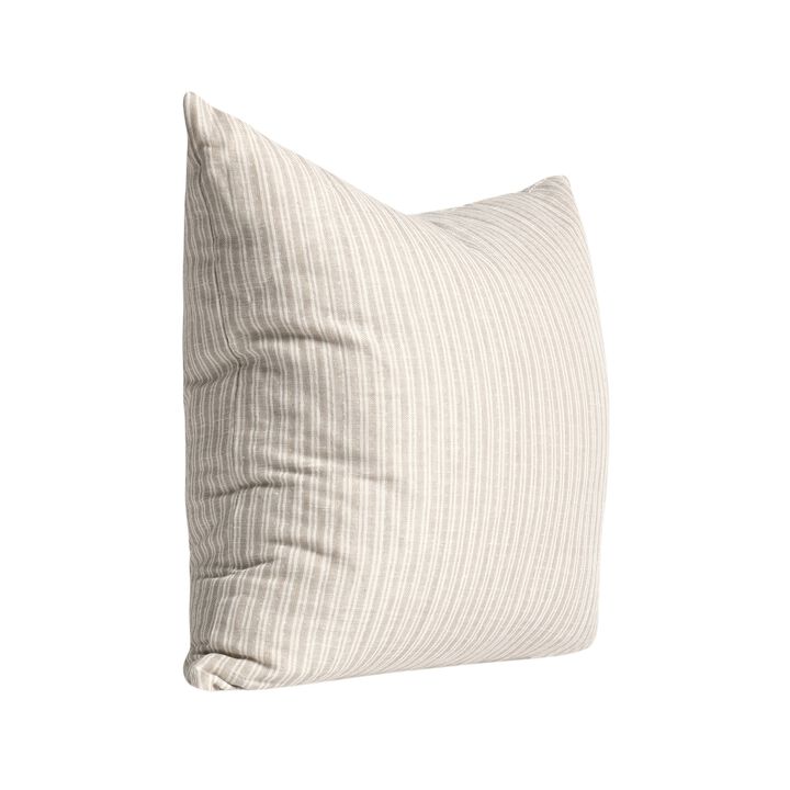 Irma Throw Pillow, 22 Inch Stripe Pattern, Beige Cotton Linen Blend - Benzara