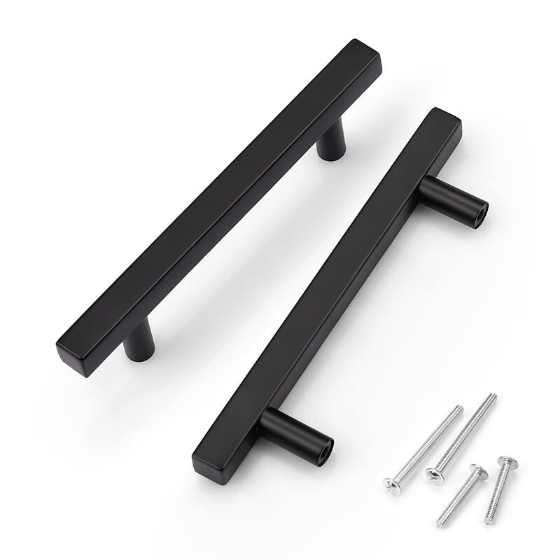 KNOBWELL 6 Pack Matte Black Kitchen cabinet Handles, Black Stainless cabinet Pulls, Kitchen cabinet Pulls and Handles, 4 Hole ce