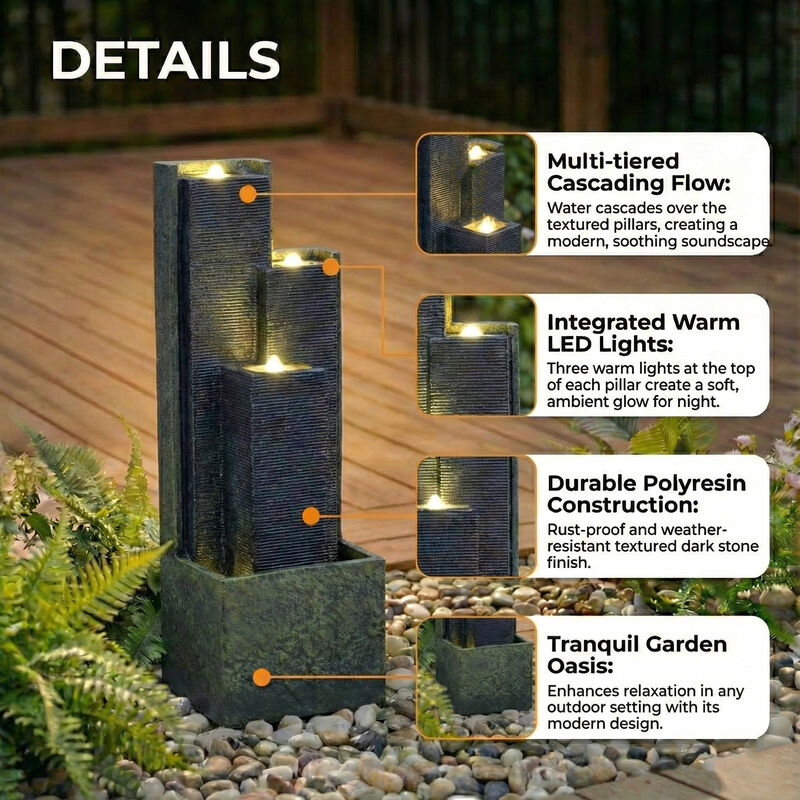 39'' H Outdoor Water Fountain Modern Cascading Freestanding Fountain image number 3