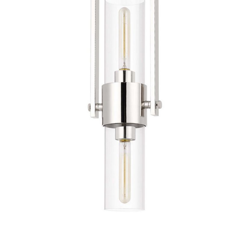 Pendant with Cylindrical Rotatable Glass Shade, Chrome - Benzara