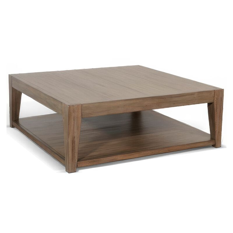 Yael Coffee Table with Caster Wheels, 48 Inch Light Brown Mahogany - Benzara