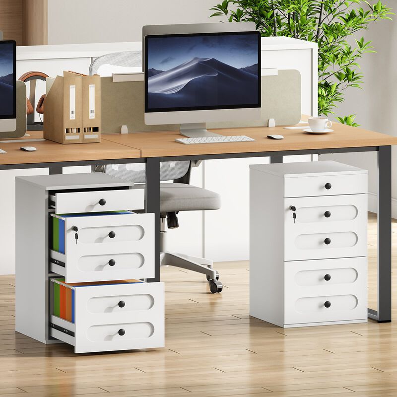 Farmhouse Rolling File Cabinet with Lock and 3 Storage Drawers-White image number 3