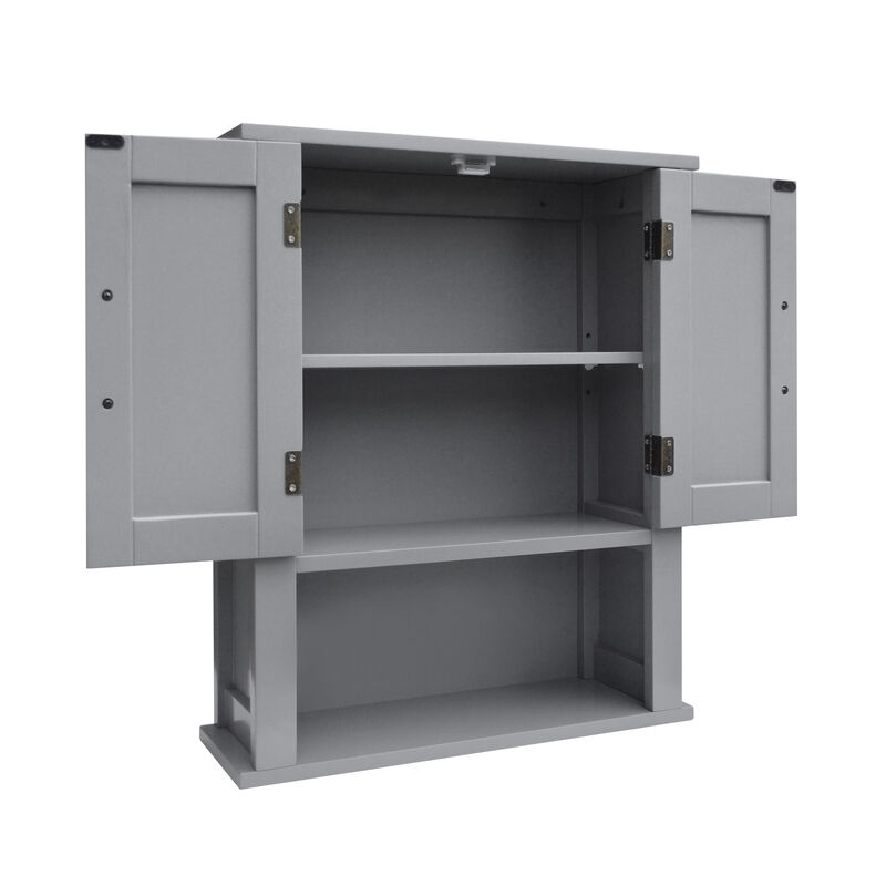 Teamson Home Mercer Removable Two-Door Wall Cabinet with Open Shelf, Gray