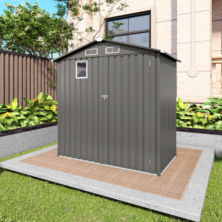 WOW PIONEER Durable 6x3.6FT Outdoor Metal Storage Shed with Peaked Roof, Clear Window and Lockable Door