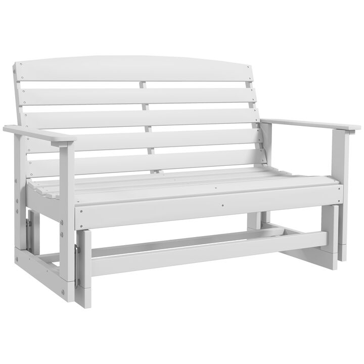 Outsunny 2-Person Outdoor Glider Bench Patio Double Swing Rocking Chair Loveseat w/ Slatted HDPE Frame for Backyard Garden Porch, White