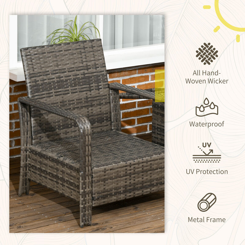 Outsunny 3 Piece Patio Furniture Set, PE Rattan Wicker Storage Table and Chairs w/ Tufted Cushions for Outdoor Garden, Backyard, Poolside, Balcony, Beige