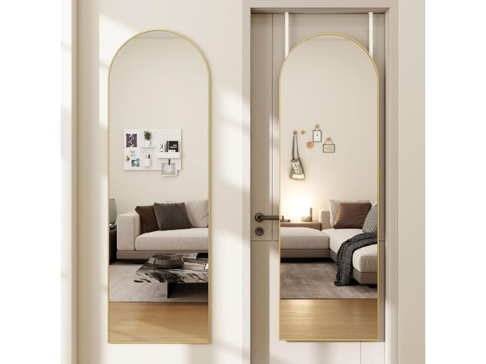 Gold Arched Door Mirror 48x14 Inch Metal Frame Full Body Mirror for Bedroom