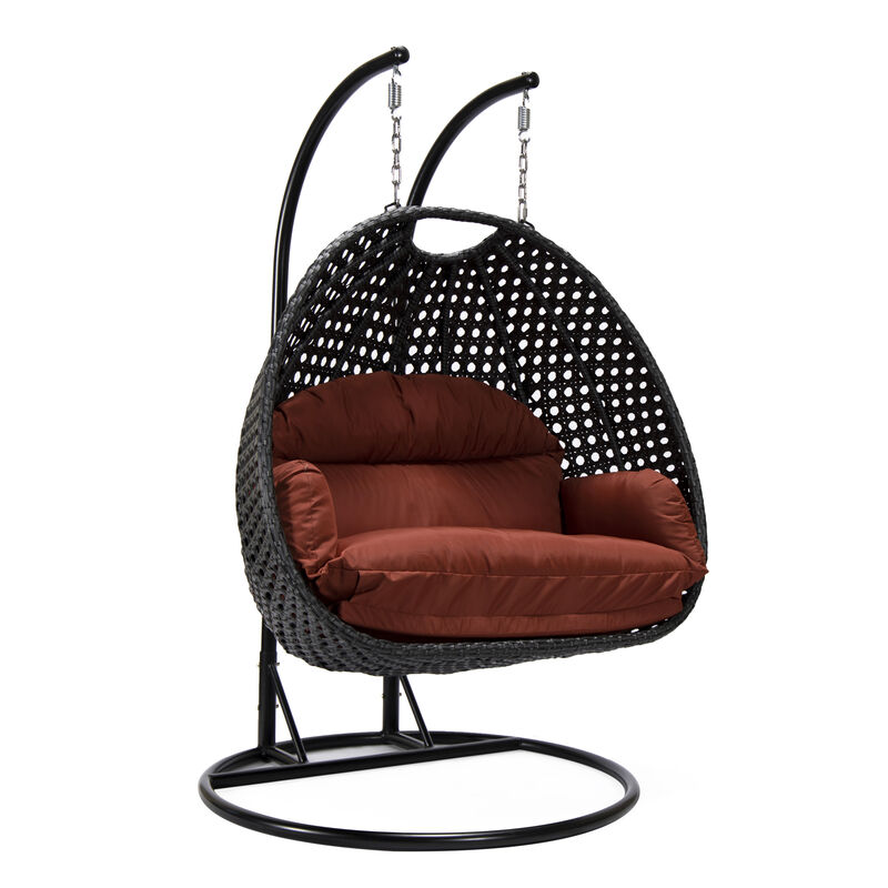 LeisureMod Mendoza Charcoal Modern Wicker Hanging 2 person Egg Swing Chair Removable Cushion image number 0