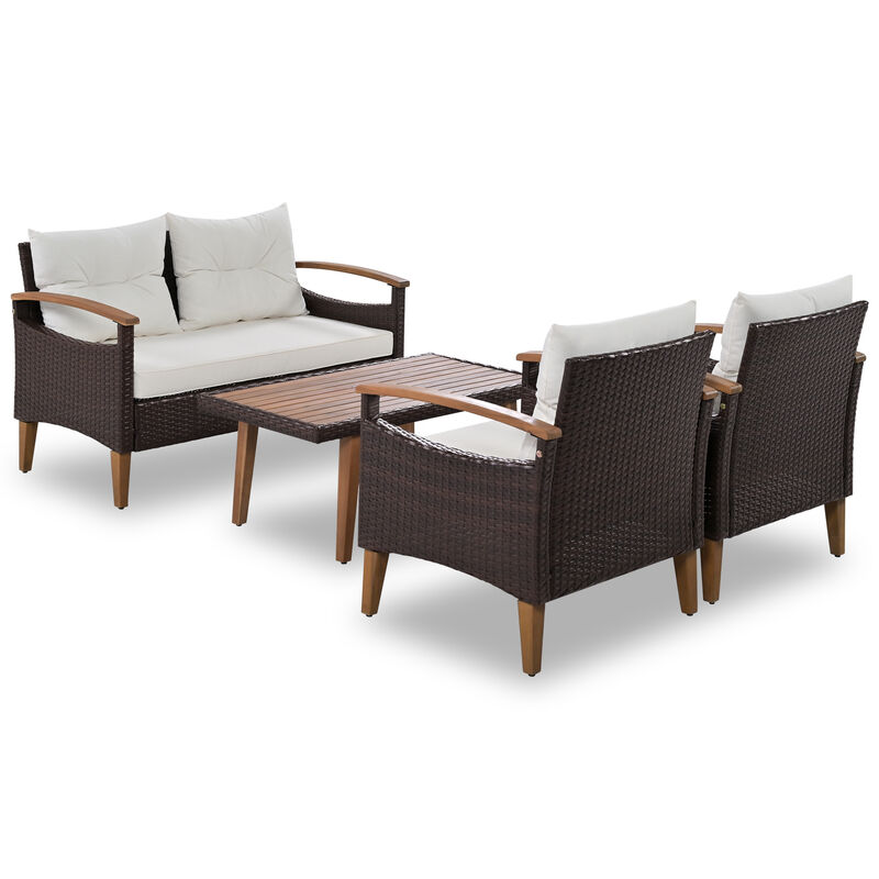 Streamdale Rattan Patio Set with Wood Table (4 Pieces)