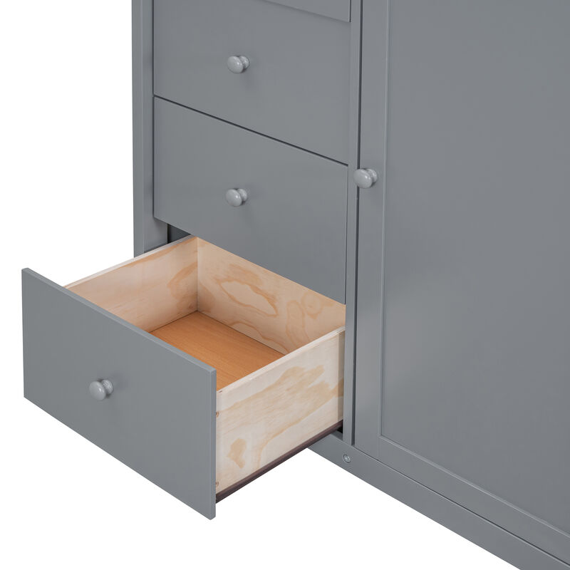 Merax Wood Loft Bed with Built-in Wardrobes