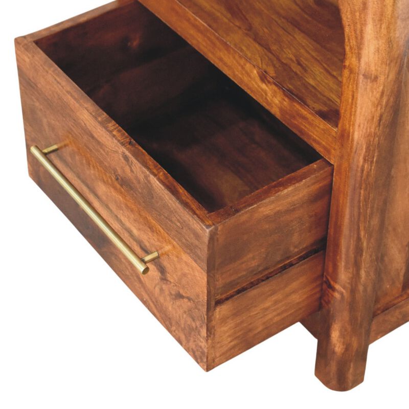 Artisan Furniture Solid Wood Arc Bedside Table, 1Drawer, 1 Open Shelf, Brown image number 5