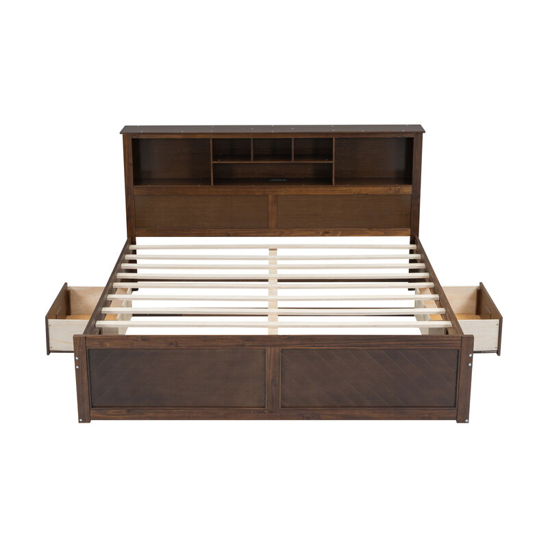 Whisen King Size Wood Platform Bed with Multi-storage Headboard, USB and Drawers image number 0