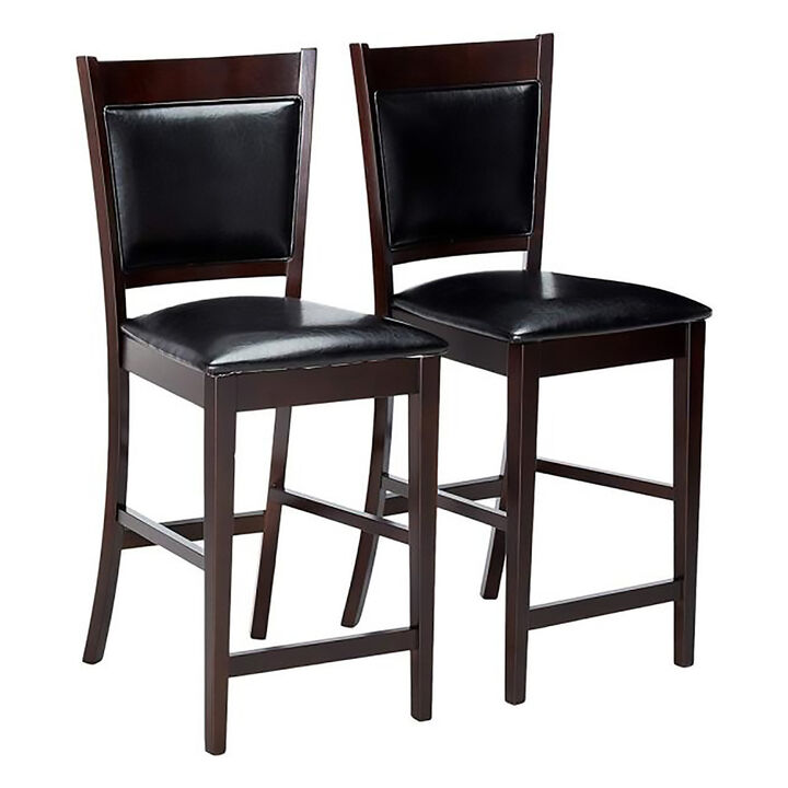 Counter Height Chair Vinyl Padded Seat & Back, Espresso  Brown, Set of 2