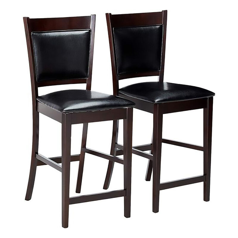 Counter Height Chair Vinyl Padded Seat & Back, Espresso  Brown, Set of 2
