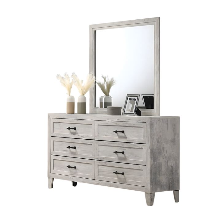 Miot 4pc Queen Bedroom Set, Headboard Shelves w Light, Whitewash