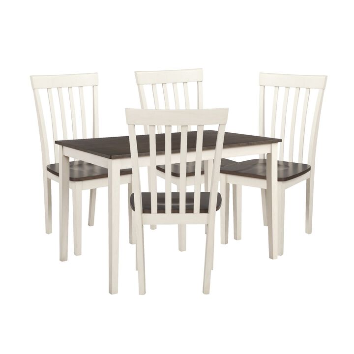 5 Piece Dining Table Set with 4 Chairs, Wood Frame, White and Grayish Brown - Benzara