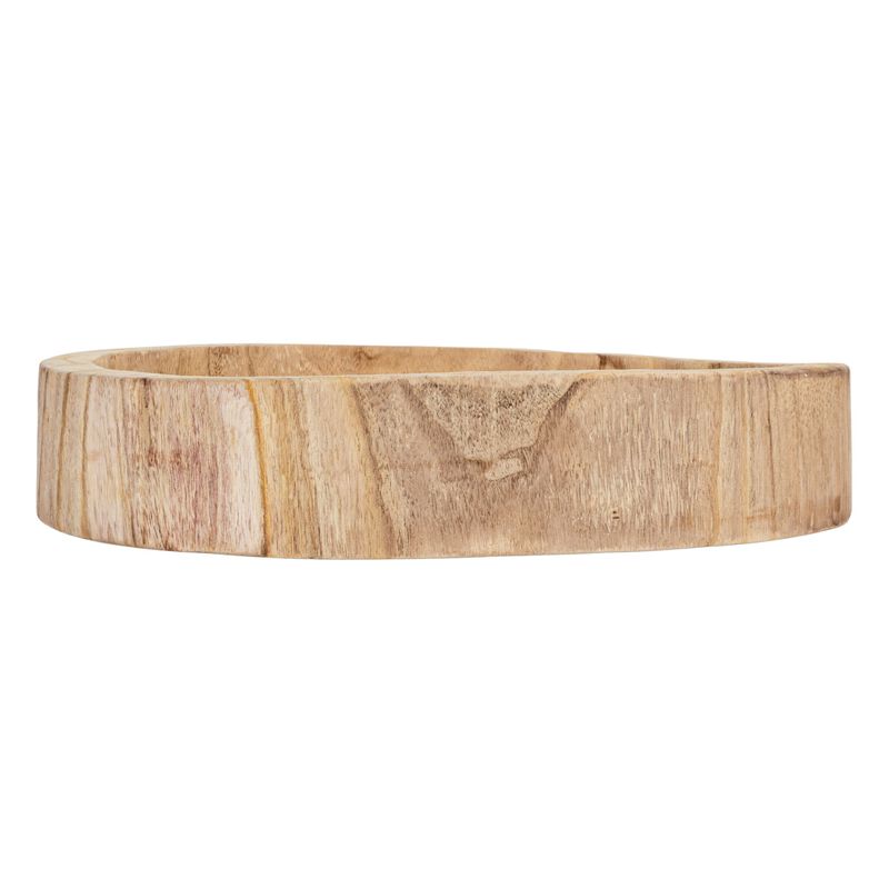 Decorative Hand‑Carved Paulownia Wood Tray Round Accent Display Stand, Natural Finish image number 3