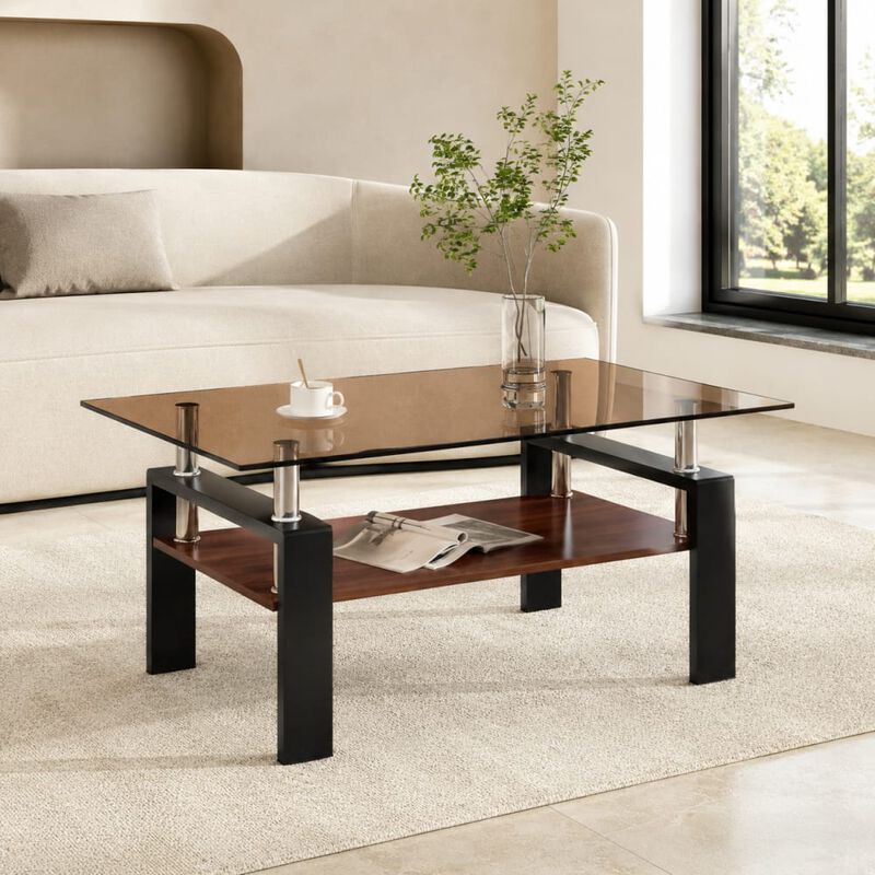 GOODSILO Modern Rectangular Coffee Table with Tempered Glass Top, Storage Shelf and Durable Metal Legs for Living Rooms image number 2