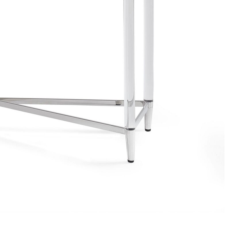52 Inches Glass Top Console Table with Acrylic Legs, Clear and Chrome-Benzara