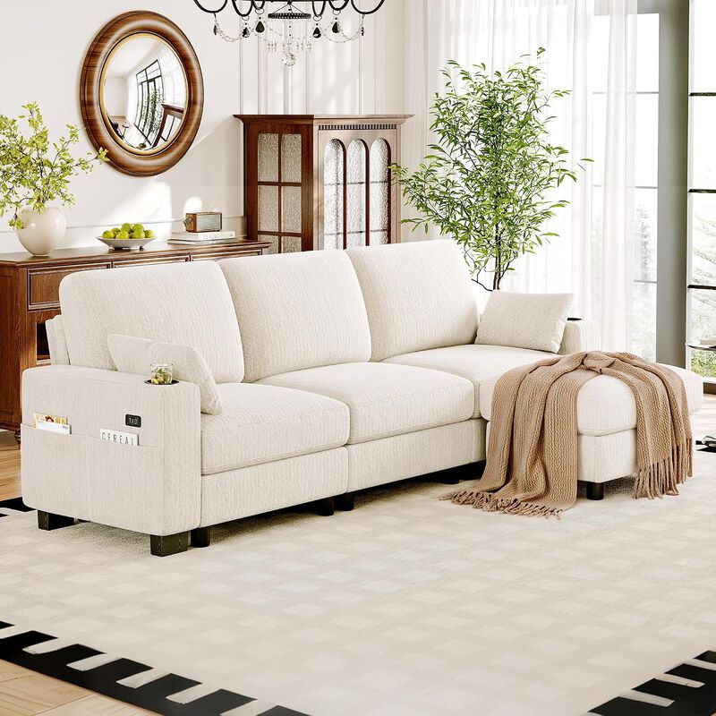 Vipbear 100 Inch Modular Sectional Sofa, Soft Chenille L Shaped Couch with Moveable Storage Ottoman image number 9
