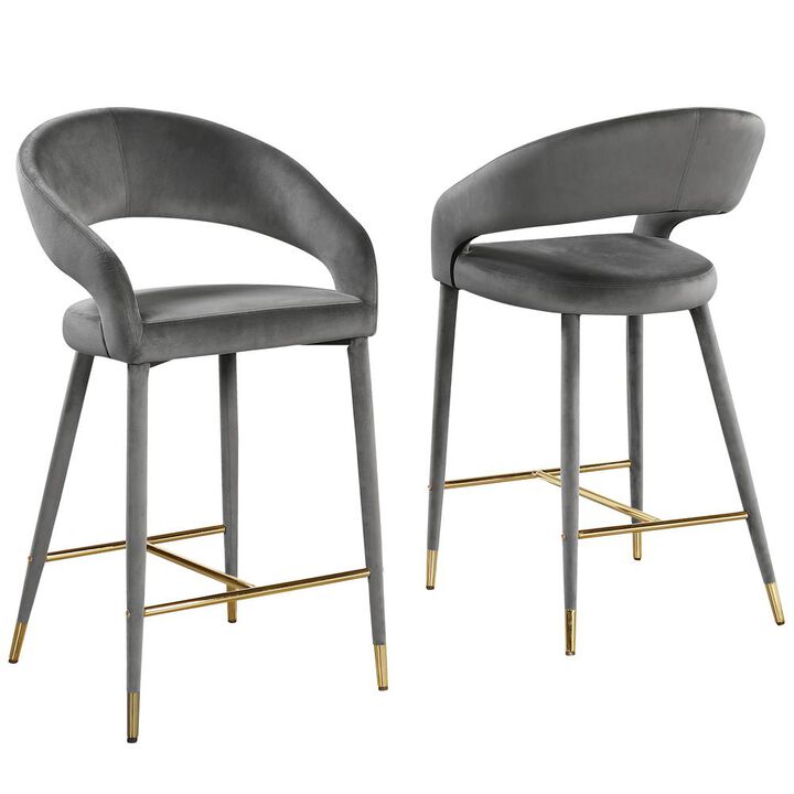 Jacques Velvet Gray Counter Height Dining Chairs (Set of 2)