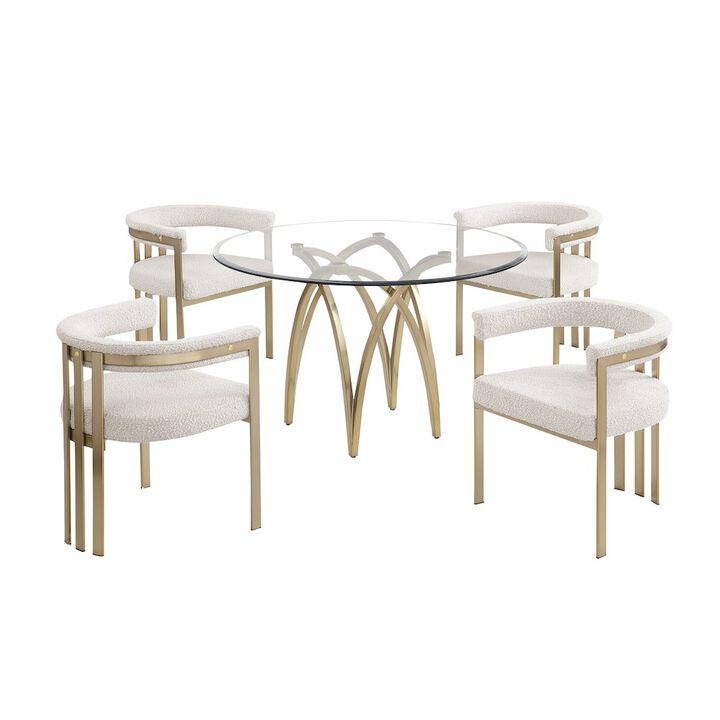 Best Quality Furniture 5Pc Round 48X48 Dining Set With 4 Cream Boucle Chairs