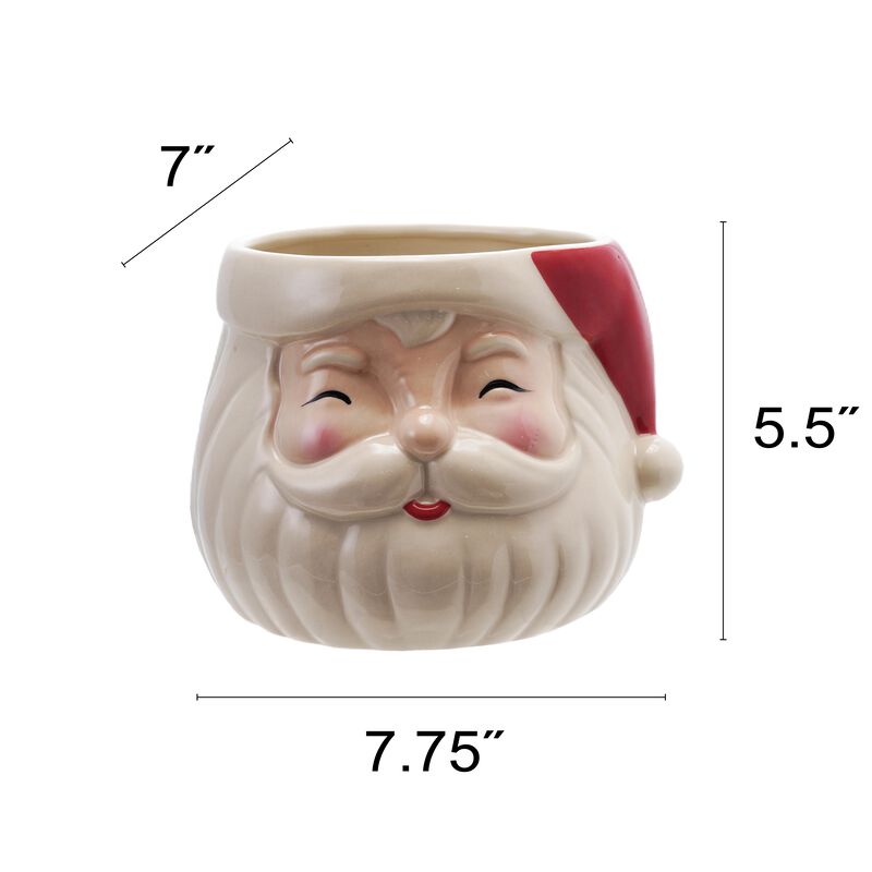 Stoneware Santa Head Shaped Planter, Red and White image number 1