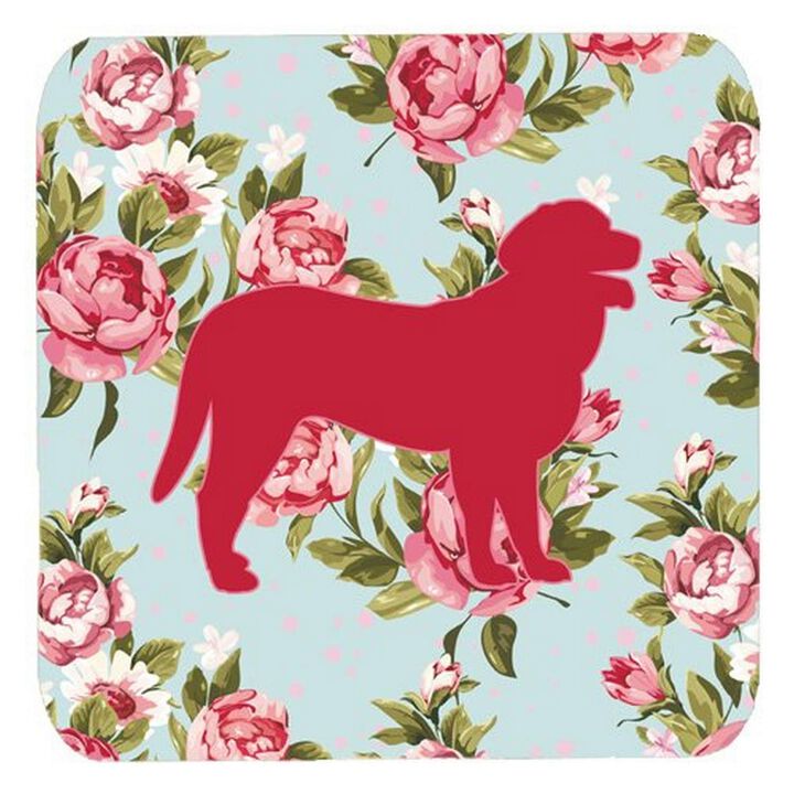 Caroline's Treasures BB1074-RS-BU-FC Curly Coated Retriever Shabby Chic Blue Roses Foam Coasters (Set of 4), 3.5 H x 3.5 W, Multicolor