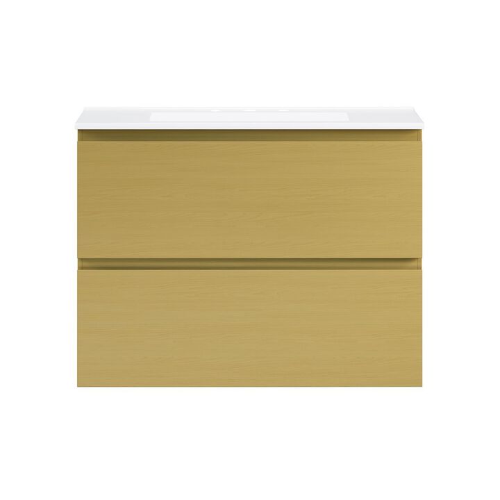 30" Wall-Mounted Bathroom Vanity in Natural Oak with 3-Hole Widespread Sink Top