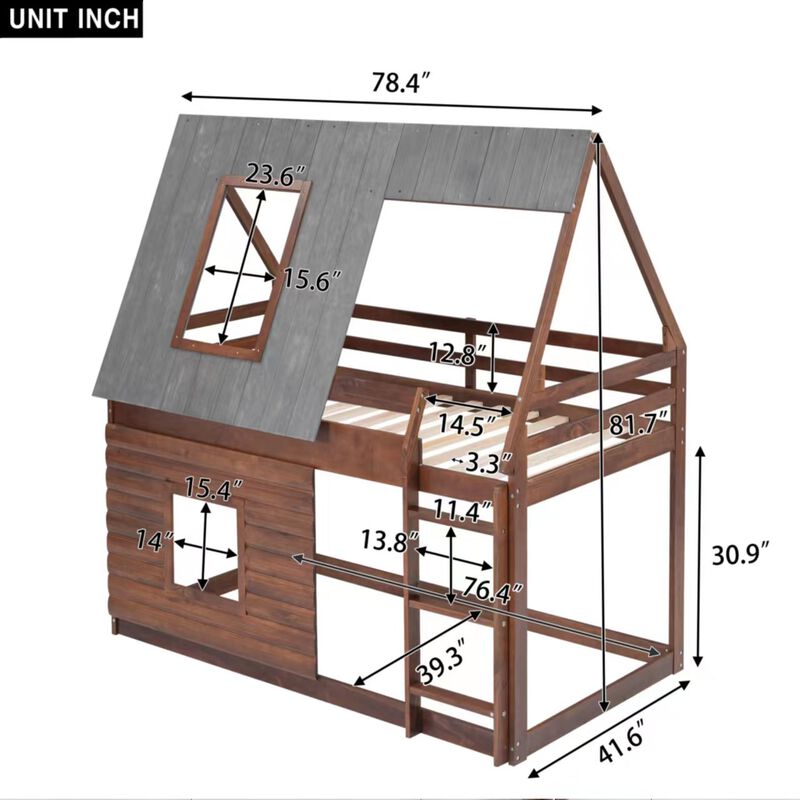 Merax House Bunk Bed with Roof and Ladder