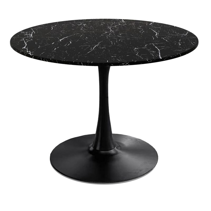 42.12" Modern Round Dining Table with Printed Black Marble Tabletop, Metal Base Dining Table, End Table Leisure Coffee Table