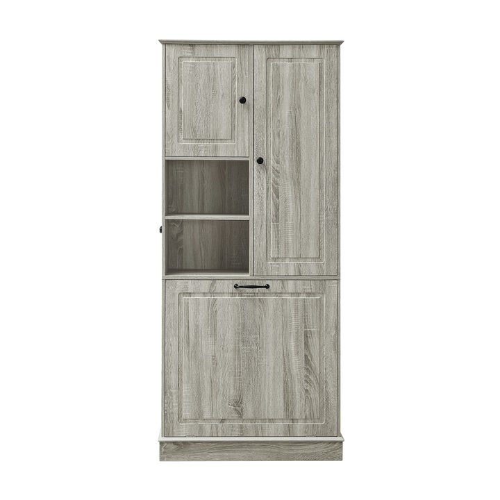 Merax Tall Storage Cabinet with Adjustable Shelves, Large Flip-Out Basket & Enclosed Cabinets – Perfect for Bathroom