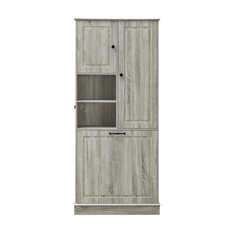 Merax Tall Storage Cabinet with Adjustable Shelves, Large Flip-Out Basket & Enclosed Cabinets – Perfect for Bathroom