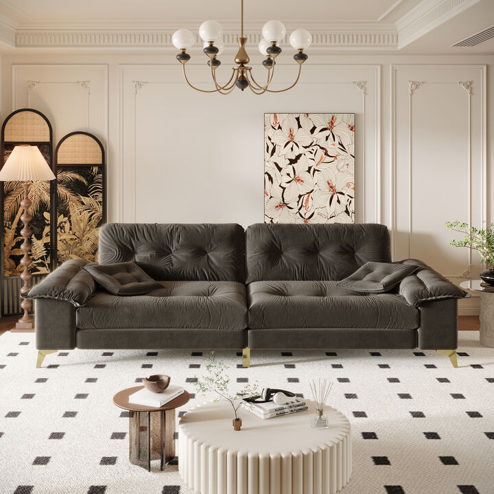 Whisen 4-Seat Cloud Sofa with Removable Armrests, Tufted Chenille Couch with Metal Legs & 2 Pillows