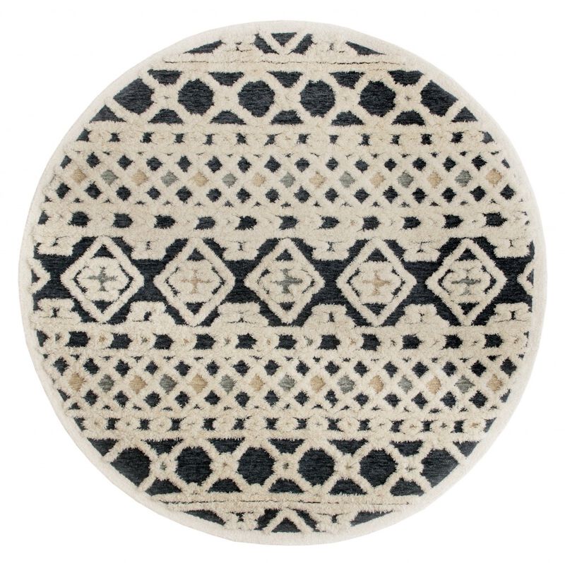 4 Round Blue and Cream Decorative Area Rug