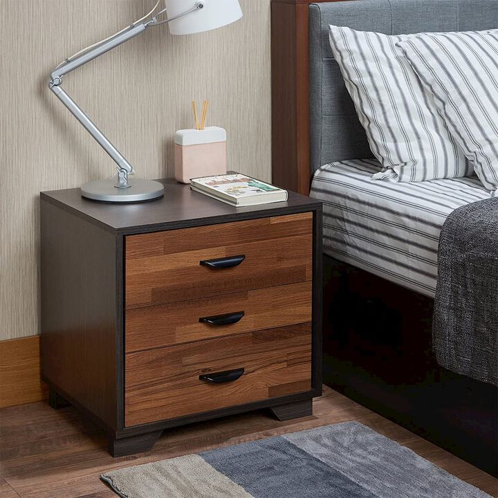 Simple Relax Nightstand with 3 Drawers in Walnut