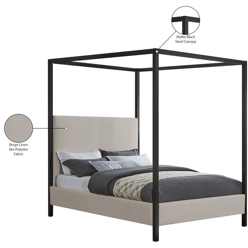 Meridian Furniture James Beige Linen Textured Fabric King Bed