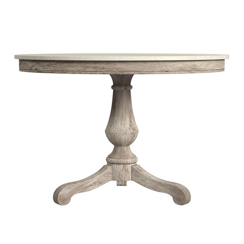 Butler Specialty Danielle 44 Round Pedestal Marble top Dining Table, Gray and White