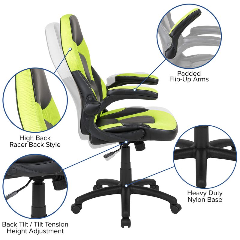 Flash Furniture Red Gaming Desk and Green/Black Racing Chair Set with Cup Holder and Headphone Hook
