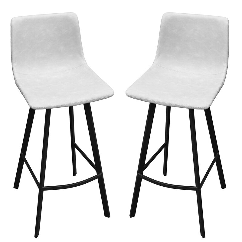 LeisureMod Elland Modern Upholstered Leather Bar Stool With Iron Legs & Footrest Set of 2