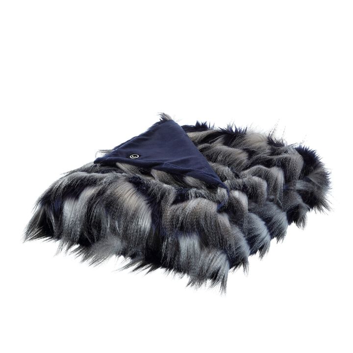 Cozy Tyme Bonheur Faux Feather Fur Throw 50"x60", Navy