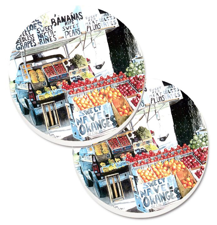 Caroline's Treasures Fruit Stand Set of 2 Cup Holder Car Coasters 8054CARC, 2.56, Multicolor